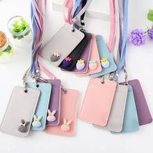 1pc Leather Card Holder Neck Strap with Lanyard Badge Holder Staff Identification Card Bus ID Holders Kawaii Stationary Gifts 2024 - buy cheap