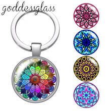 Llavero con diseño de flores de colores para regalo, bolsa de llavero con cabujón de cristal redondo, soporte de anillo, dijes para regalo 2024 - compra barato