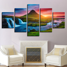 5 Pieces Wall Art Canvas Prints Pictures Beautiful Iceland Waterfall Paintings Green Mountain River Landscape Posters Home Decor 2024 - buy cheap