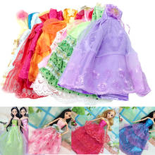 Besegad 5PCS Mini Doll Long Satin Lace Wedding Bubble Dresses Princess Dress Evening Gown Clothes Accessories for Barbie Toy 2024 - buy cheap