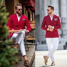 Capa de diseños rojo chaqueta trajes de hombre Slim Fit Formal traje novio hecho a medida de smoking chaqueta doble Breasted 2 uds (chaqueta + Pantalones) 2024 - compra barato