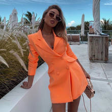 BKLD Fashion Orange Bodycon Mini Dress Autumn Elegant Womens Office Sexy V-neck Long Sleeve Double Breasted Pockets Blazer Dress 2024 - buy cheap