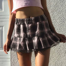 Gothic Fashion Plaid Print Pleated Skirts E-Girl High Waist A-Line Lace Patchwork Mini Skirt Women Slim Partywear 2024 - buy cheap