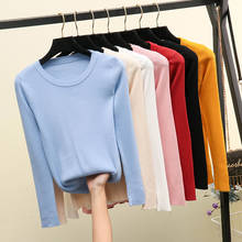 Jersey de punto para mujer y niña, jersey básico de manga larga con cuello redondo, ajustado, ropa de invierno 2024 - compra barato