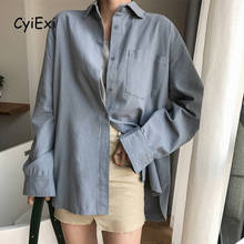 CyiExi Women Cotton Blouses Shirts Spring Autumn Long Sleeve Shirt Blue/White Blouse Female Casual Loose Tops Ladies Street Wear 2024 - buy cheap