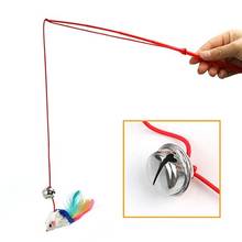 1pcs creative kitten feather pet interactive toy funny cat stick Pet Cat Bell The Dangle Faux Mouse Feather Rod Roped 2024 - compre barato