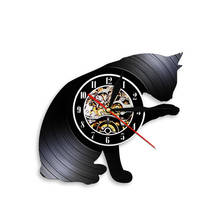 Cat Silhouette Wall Art Decorative Clock Vintage Vinyl Record Wall Clock 3D Wall Watches Home Clock For Children's Room 2024 - buy cheap