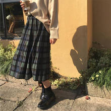 Winter Vintage Wool Pleated Plaid Skirt Women High Waist Plus Size Midi Long Skirt Spring Harajuku Female Students Kawaii Skirt 2024 - buy cheap