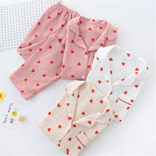 New Arrival 100% Cotton Pajamas Women's Long-sleeved Double-layer Yarn Cotton Cute Home Service Casual Suit Pajamas For Women 2024 - buy cheap
