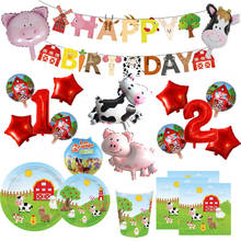 1 Juego de globos inflables de aluminio con temática de animales de granja, de feliz cumpleaños decoración de fiesta, plato de cumpleaños para niños, taza, servilleta, envoltura de pancarta 2024 - compra barato