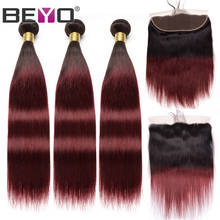 T1B/99J Ombre Brazilian Straight Hair Weave Bundles Human Hair 3 Bundles With Frontal Closure Non Remy Hair Extension Beyo Hair 2024 - buy cheap