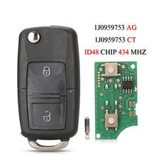 Kutery Remote Smart Car Key For VW Seat Skoda Golf Passat Polo T5 B5 B6 Touran 2Buttons 434MHZ ID48 Chip 1J0959753AG/1J0959753CT 2024 - buy cheap