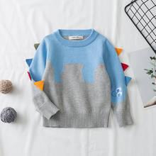 Suéter bordado de malha da moda para crianças, pulôver com gola redonda fofo de dinossauro para bebês meninos e meninas, outono e inverno 2020 2024 - compre barato