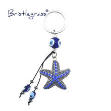 BRISTLEGRASS Turkey Turkish Blue Evil Eye Rhinestone Starfish Key Chain Ring Holder Keychain Amulet Lucky Charm Pendant Blessing 2024 - buy cheap