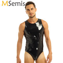 Msemis-lingerie masculina, roupa de baixo, look molhado em couro, tanga de corte alto, malha, traje, sem mangas, zíper collant 2024 - compre barato