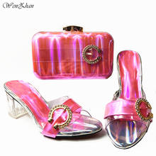 WENZHAN-Conjunto de zapatos y bolsos italianos a juego, zapatos y bolsas de tacón suqare DE BODA Africana fucsia con decoración de Metal 911-29 2024 - compra barato