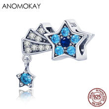 Anomokay 925 Sterling Silver Shimmering Blue CZ Sky Star Beads Pendant fit Charm Bracelet S925 Beads for DIY Jewelry Making 2024 - buy cheap