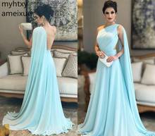 Elegant One Shoulder Blue Evening Dresses 2021 Saudi Arabia Dubai A Line Wear Formal Party Prom Gowns Plus Size Robe De Soiree 2024 - buy cheap