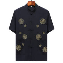 Camisa masculina estampada estilo chinês, camiseta casual tradicional para homens, camiseta kung fu, gola mandarim, manga curta, traje tang 2024 - compre barato