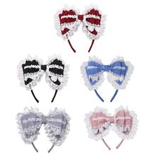 Japanese Lolita Big Bow Knot Headband Sweet Ruffled Lace Trim Layered Hair Hoop Cosplay Party Bandana DIY Headdress 2024 - buy cheap