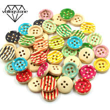 50Pcs 15x15mm Multi-color 4-Hole Buttons Round Stripe Wooden Button For Kids Sewing Scrapbooking Accessories Clothing Decor DIY 2024 - buy cheap