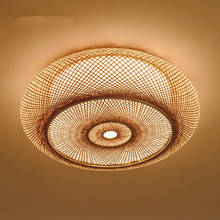 Mão-tecido lâmpada do teto de bambu vime rattan redonda lanterna luzes de teto japonês asiático plafon lâmpada quarto sala de estar dispositivo elétrico 2024 - compre barato