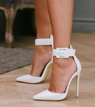 Moraima-zapatos de tacón alto con punta estrecha para mujer, calzado de tacón fino con hebilla grande, Sexy, stilettos, blanco, rojo y dorado 2024 - compra barato