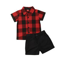 От 1 до 5 лет, летние комплекты для маленьких мальчиков одежда джентльмена красная клетчатая рубашка Топ и шортики официальный костюм 2024 - купить недорого