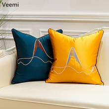 New Chinese Style Mountain Peak Embroidery Cushion Cover Pure Color Pillowcase Chair Sofa Decor Golden Yellow Waist Pillowcase 2024 - buy cheap