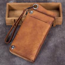 Retro handmade Leather Men's wallet men first layer cowhide card holder long wallets male zipper purses simple thin 2020 new 2024 - buy cheap
