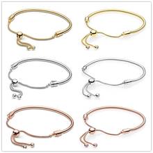 925 Sterling Silver Rose Gold Moments Sliding Clasp Adjust Pan Bracelet Fit Women Bead Charm Jewelry 2024 - buy cheap