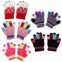1 пара, детские перчатки, теплые зимние детские цветные вязаные перчатки в полоску для мальчиков и девочек, разные цвета, новинка, Лидер продаж 2024 - купить недорого
