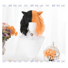 Peluca Harajuku de Lolita para niñas adultas, pelo sintético rizado corto con flequillo, color negro y naranja mezclado, para Halloween y el mal 2024 - compra barato