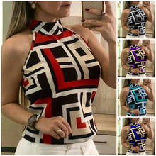 Sexy Women Blouses Geometric Print Ladies Shirts And Tops Halter Blouse Sexy Sleeveless Tops Womens Clothing Summer Female 2024 - buy cheap