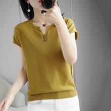 Summer Women's Sweater Fashiong V-Neck Short 100% Cotton Knitted Jumpers Female Pullover Clothing Cool Tops Pull Femme Health 2024 - buy cheap