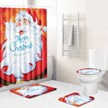 Shower Curtain/Bath Mat/Toilet Pad Set Santa Claus Tree Pattern Anti-slip Toilet Carpet Flannel Bath Mat Christmas Decor 4 Pcs 2024 - buy cheap