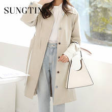 Sungtin-gabardina larga holgada con bolsillos para mujer, ropa de calle de primavera, informal, Vintage 2024 - compra barato