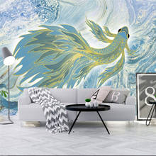 Customize Modern minimalist abstract line goldfish TV sofa wall custom large mural green wallpaper papel de parede para quarto 2024 - buy cheap