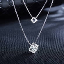 Fashion Rubik's Cube Crystal From Double Pendant Necklace Silver Color CZ Ladies Exquisite   Square Candy Jewelry For Women 2024 - buy cheap