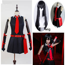 Disfraz de Akame ga KILL Akame, vestido negro sin mangas, uniforme, disfraz de Anime y guante con peluca, calcetín para fiesta de Navidad, 8 Uds. 2024 - compra barato