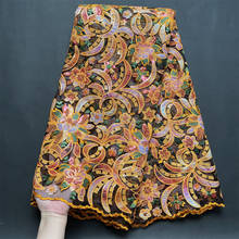 Tela de encaje de tul nigeriano africano, bordado de Damasco de algodón con lentejuelas, vestido de fiesta, guipur de boda, alta calidad, 2021Latest2020 2024 - compra barato