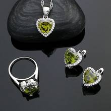 Pendientes de plata 925 en forma de corazón para mujer, accesorio para fiesta, piedra verde oliva, cristal blanco, anillo, collar 2024 - compra barato