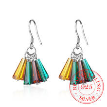 925 Sterling Silver Crystal Colorful Geometric Drop Earrings For Women Girls Creative Lady Fashion Jewelry pendientes eh851 2024 - buy cheap
