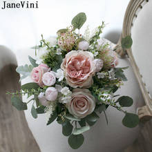 Janevini noiva do vintage rosa de seda artificial flores de casamento boho eucalipto bouquet de fleurs artificiais buquês de noiva 2024 - compre barato