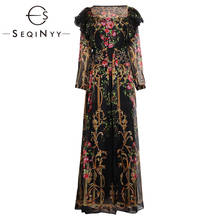 Seqinyy-vestido retrô de chiffon, vestido longo feminino com babados e manga longa, estampa floral, para primavera e verão, novo, 2020 2024 - compre barato