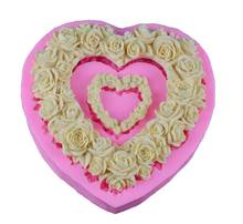 Grande forma de coração rosa flores anel molde de bolo de silicone fondant decoração de casamento presente dos namorados ferramentas de decoração de bolo de cozimento 2024 - compre barato