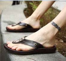 Brand PU Leather Summer Men Slippers Beach Sandals Comfort Men Casual Shoes Fashion Men Flip Flops Hot Sell Footwear yui8 2024 - buy cheap