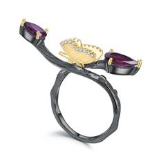 Женское кольцо gemb's BALLET, регулируемое кольцо ручной работы из серебра 925 пробы с натуральным родолитом и гранатом, карат, для вечеринок 2024 - купить недорого