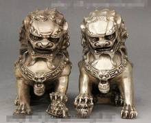 Old Chinese Silver Fengshui Doorway Guard Foo Fu Dog Guardion Lion Statue Pair 2024 - buy cheap