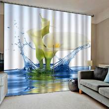 Blue water white lily flower curtains D Curtain Luxury Blackout Window Curtain Living Room stereoscopic curtains 2024 - buy cheap